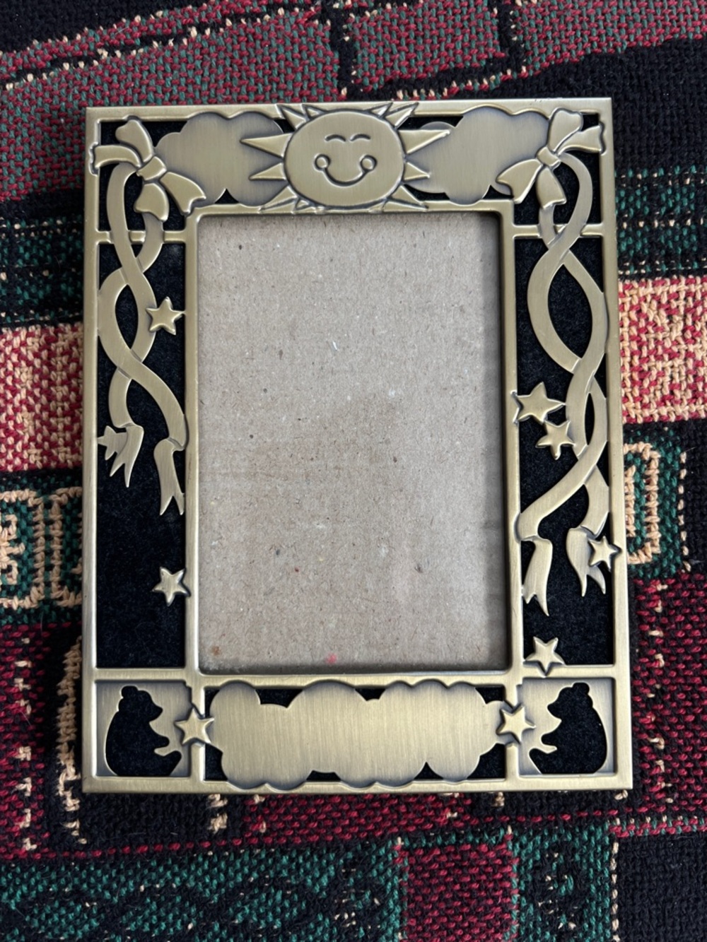 Vintage Brass Tone Sun & Bear Decorative Photo Frame